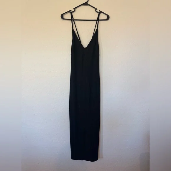 Reformation Brant Dress ribbed bodycon midi 90s black soft stretch size M - Picture 2 of 8